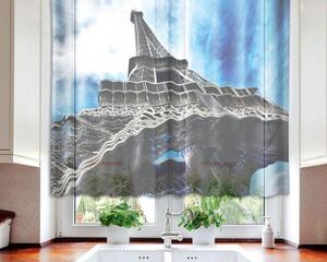Hotové záclony do kuchyně - fotozáclony Eiffelova věž | 140 x 120 cm | bílá, šedá, modrá