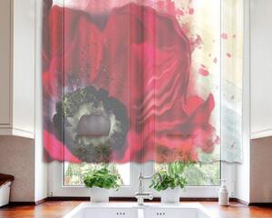 Hotové záclony do kuchyně - fotozáclony Mák | 140 x 120 cm | černá, červená, béžová