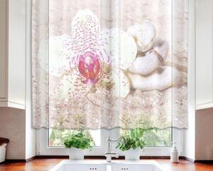 Hotové záclony do kuchyně - fotozáclony Zen | 140 x 120 cm | růžová, béžová, bílá