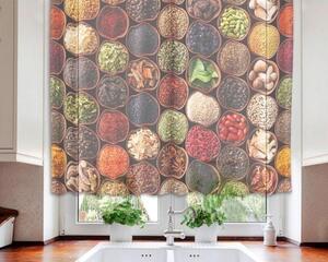Hotové záclony do kuchyně - fotozáclony Misky s kořením | 140 x 120 cm | vícebarevná