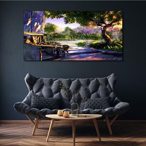 Obraz na plátně Obraz na plátně Stromy květiny kopec slunce