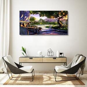 Obraz na plátně Obraz na plátně Stromy květiny kopec slunce