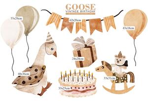 Dětská nálepka na zeď Goose vintage birthday - krásná husy s koníkem