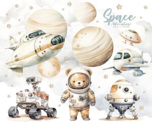 Dětská nálepka na zeď Space adventure - medvídek ve vesmíru