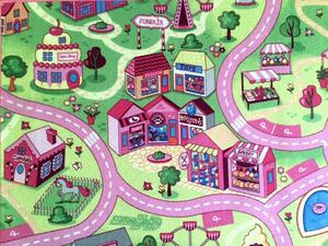 Vopi | Dětský koberec Sladké město - Kulatý průměr 120 cm, vícebarevný