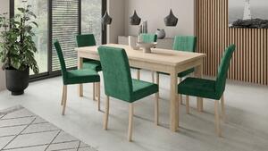 Stůl Adriana304 sonoma + 6x zelená jídelní židle