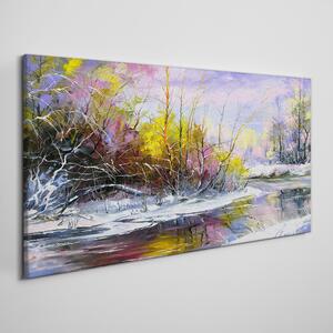 Obraz na plátně Obraz na plátně Zimní strom řeka volně žijících živočichů