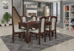 Stůl Adriana307 tmavý ořech + 6x krémová jídelní židle