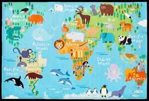 Hans Home | Dětský kusový koberec Torino kids 233 WORLD MAP, světle modrý - 80x120