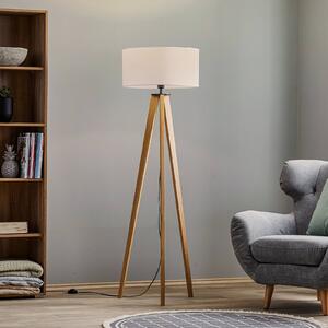 Stojací lampa Maira, trojnožka, dub olejovaný, bílá