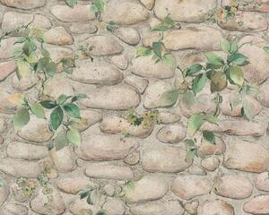 Papírová tapeta na zeď Dekora Natur 6 8344-16 | 0,53 x 10,05 m | béžová, šedá, zelená | A.S. Création