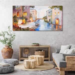 Obraz na plátně Obraz na plátně Město říční most květiny