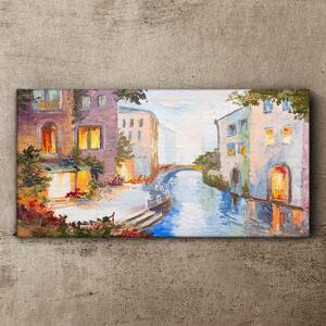 Obraz na plátně Obraz na plátně Město říční most květiny