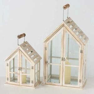 Dřevěná lucerna ve tvaru domečku- malá- 32 cm