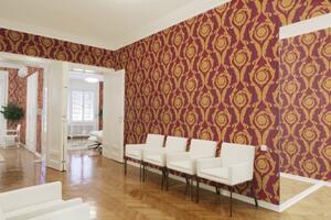 Vliesová tapeta na zeď Versace 93568-3 | 0,70 x 10,05 m | červená, metalická, žlutá | A.S. Création