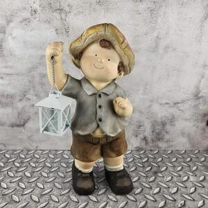 Letní figurka dítěte s houbovým kloboučkem a lucerničkou- kluk, 45 cm