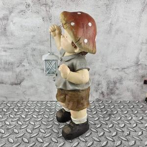Letní figurka dítěte s houbovým kloboučkem a lucerničkou- kluk, 45 cm