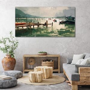Obraz na plátně Obraz na plátně Přístav jezera lodí hor