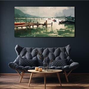 Obraz na plátně Obraz na plátně Přístav jezera lodí hor
