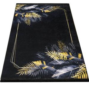 Makro Abra Moderní kusový koberec BLACK and GOLD 01 Listí protiskluzový černý zlatý Rozměr: 80x150 cm