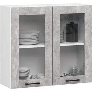 Horní prosklená skříňka 80 cm VERMINA - bílá / beton