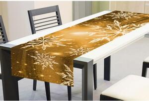 TS V01 Zimní ubrusy - Zimní běhoun na stůl zlaté SNĚHOVÉ VLOČKY | 40 x 140 cm