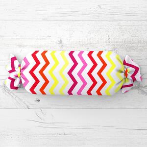 Biante Polštář válec bonbon Sandra SA-379 Žluto-růžovo-červené cik-cak proužky 15x40 cm