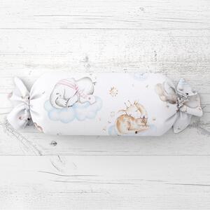 Biante Dětský polštář válec bonbon Sandra SA-368 Spící zvířátka na obloze 15x40 cm