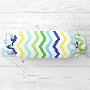 Biante Polštář válec bonbon Sandra SA-378 Zeleno-modro-žluté cik-cak proužky 15x40 cm