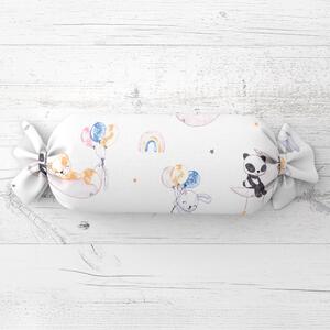 Biante Dětský polštář válec bonbon Sandra SA-374 Pandy lišky a zajíčci s balónky 15x40 cm