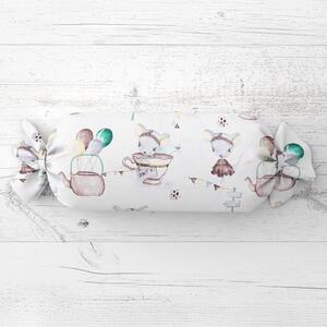 Biante Dětský polštář válec bonbon Sandra SA-372 Myšky a konvičky na bílém 15x100 cm