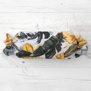 Biante Polštář válec bonbon Sandra SA-388 Šedozelené a zlaté tropické listy na bílém 15x40 cm
