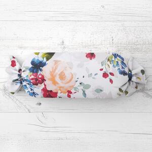 Biante Polštář válec bonbon Sandra SA-387 Velké žluté a modré květy na bílém 15x40 cm