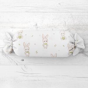 Biante Dětský polštář válec bonbon Sandra SA-401 Zajíčci na bílém 15x40 cm