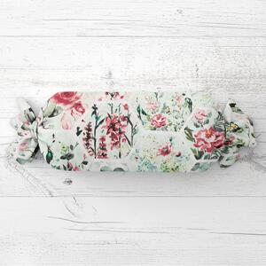 Biante Polštář válec bonbon Sandra SA-415 Květiny na mintovém hexagonu 15x40 cm