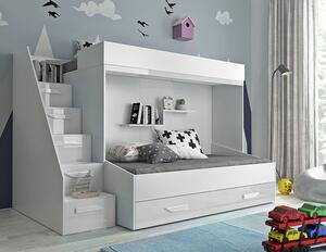 Dětská postel pro 2 děti Paros, bílá/bílý lesk