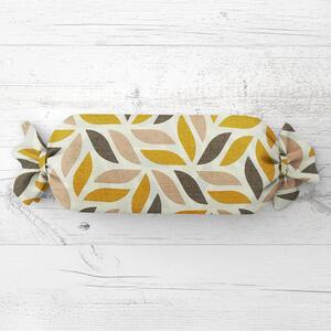 Biante Polštář válec bonbon Sandra SA-423 Zlato-hnědé listy na krémovém 15x40 cm