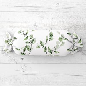 Biante Polštář válec bonbon Sandra SA-422 Zelené listy na bílém 15x40 cm