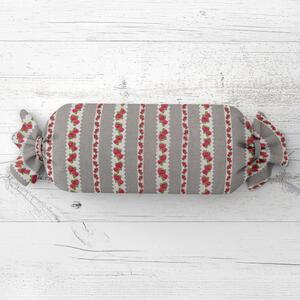 Biante Polštář válec bonbon Sandra SA-419 Růžičky na šedém puntíkovaném 15x60 cm