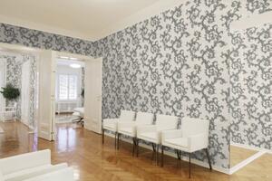 Vliesová tapeta na zeď Versace 2 96231-5 | 0,70 x 10,05 m | bílá, šedá, metalická | A.S. Création