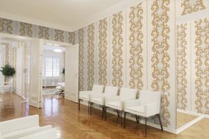 Vliesová tapeta na zeď Versace 2 96232-4 | 0,70 x 10,05 m | bílá, šedá, zlatá | A.S. Création