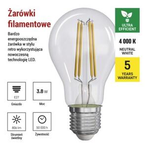 Emos lighting LED žárovka Filament A60 A CLASS/ E27 / 3,8 W (60 W) / 806 lm / neutrální bílá 1525283410