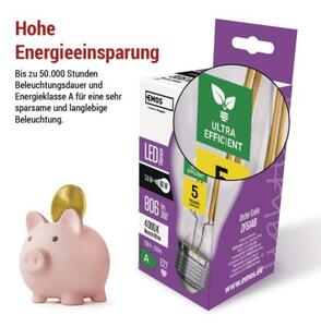 Emos lighting LED žárovka Filament A60 A CLASS/ E27 / 3,8 W (60 W) / 806 lm / neutrální bílá 1525283410