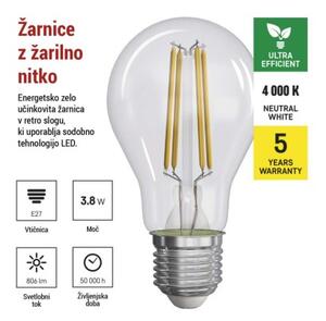 Emos lighting LED žárovka Filament A60 A CLASS/ E27 / 3,8 W (60 W) / 806 lm / neutrální bílá 1525283410