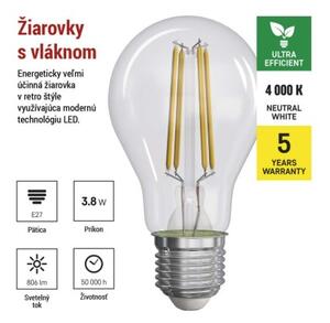 Emos lighting LED žárovka Filament A60 A CLASS/ E27 / 3,8 W (60 W) / 806 lm / neutrální bílá 1525283410