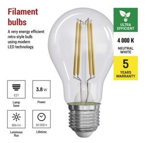 Emos lighting LED žárovka Filament A60 A CLASS/ E27 / 3,8 W (60 W) / 806 lm / neutrální bílá 1525283410