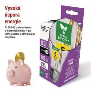 Emos lighting LED žárovka Filament A60 A CLASS/ E27 / 3,8 W (60 W) / 806 lm / neutrální bílá 1525283410
