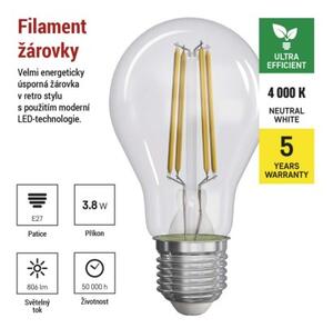 Emos lighting LED žárovka Filament A60 A CLASS/ E27 / 3,8 W (60 W) / 806 lm / neutrální bílá 1525283410