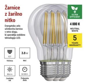 Emos lighting LED žárovka Filament A60 A CLASS/ E27 / 3,8 W (60 W) / 806 lm / neutrální bílá 1525283411
