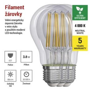 Emos lighting LED žárovka Filament A60 A CLASS/ E27 / 3,8 W (60 W) / 806 lm / neutrální bílá 1525283411